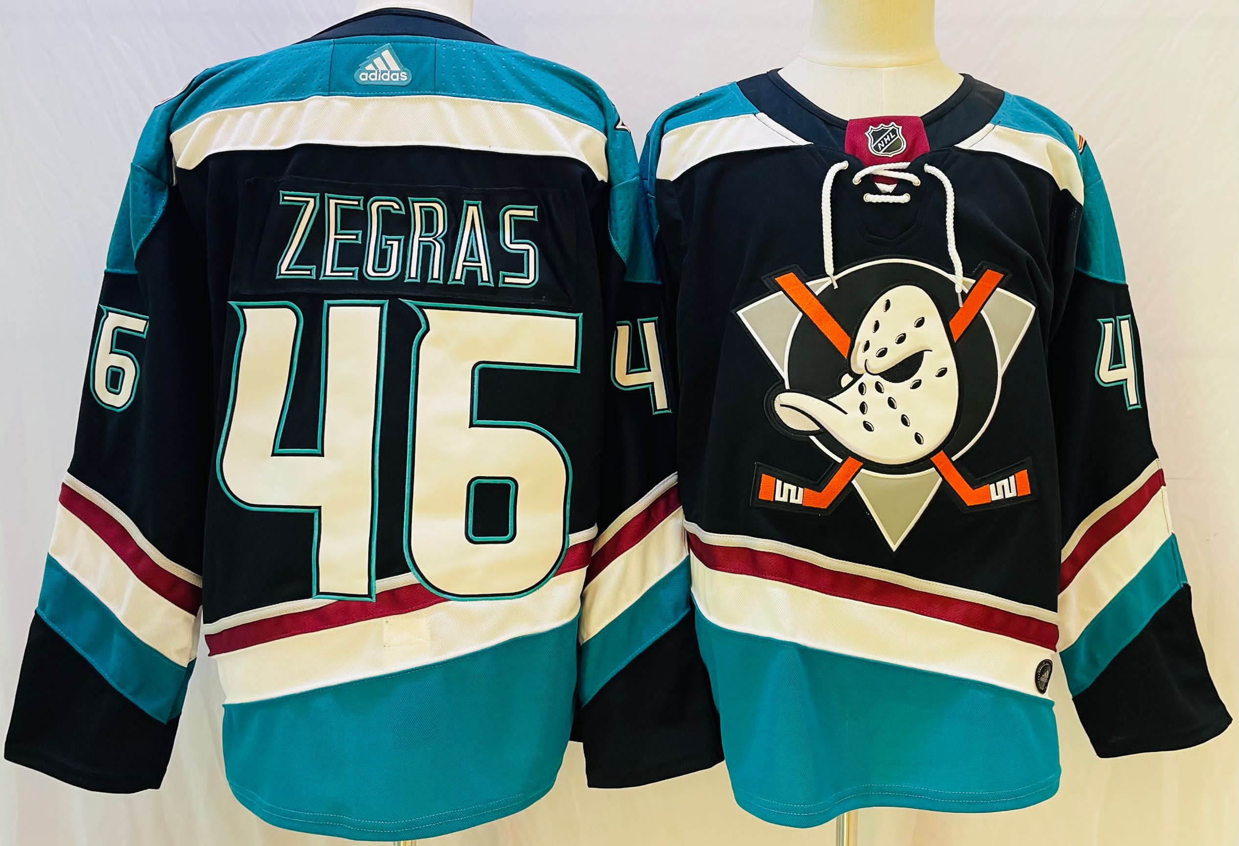Men Anaheim Ducks #46 Zegras Black Throwback 2022 Adidas NHL Jersey